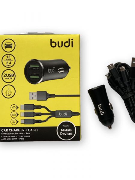 Автомобільний зарядний пристрій Budi Car Phone Charger 3 In 1 Fast Charging Cable