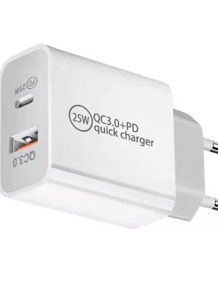 Мережевий зарядний пристрій PD ​​2 USB Charger QC3.0+25W Max білий