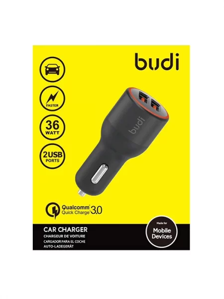 Автомобільний зарядний пристрій адаптер Budi QC 3.0 36W