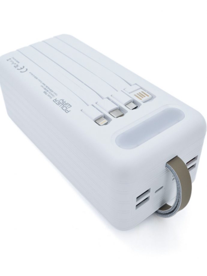 Зовнішній портативний акумулятор з вбудованими кабелями PowerWay TX60 60000 mAh