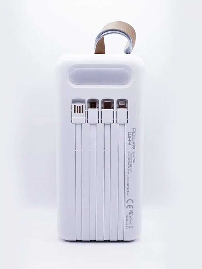 Зовнішній портативний акумулятор з вбудованими кабелями PowerWay TX60 60000 mAh