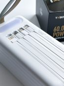 Зовнішній портативний акумулятор з вбудованими кабелями PowerWay TX60 60000 mAh