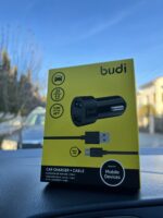 Автомобільний зарядний пристрій адаптер Budi dual port, micro-usb, Black