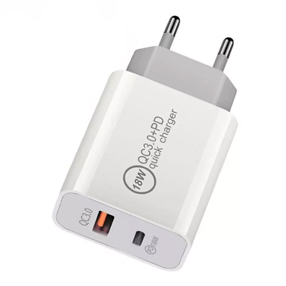 blok-pd-18w-_1.jpg Мережевий зарядний пристрій PD 2 USB Charger QC3.0+18W Max білий - Зображення 1